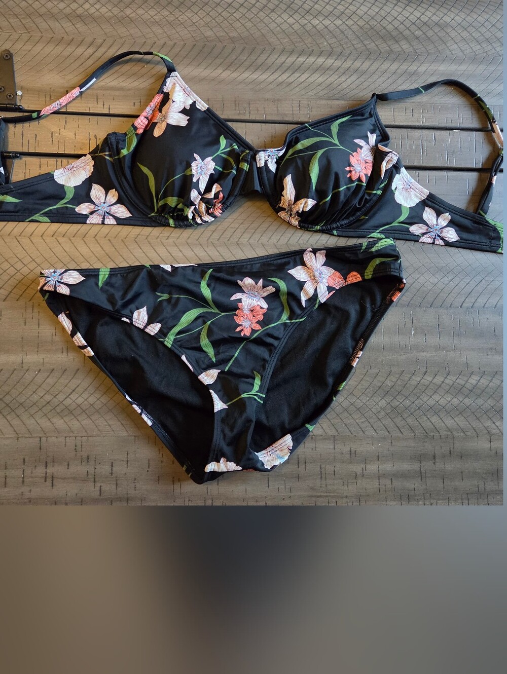 Shade & Shore Black Swim Top with Floral Design